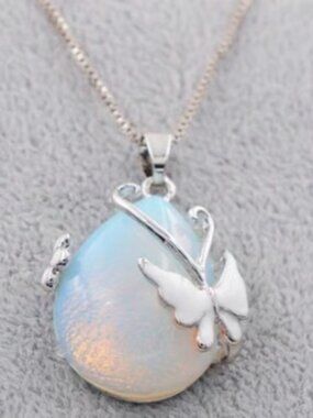 Sterling Silver Opal Butterfly Necklace